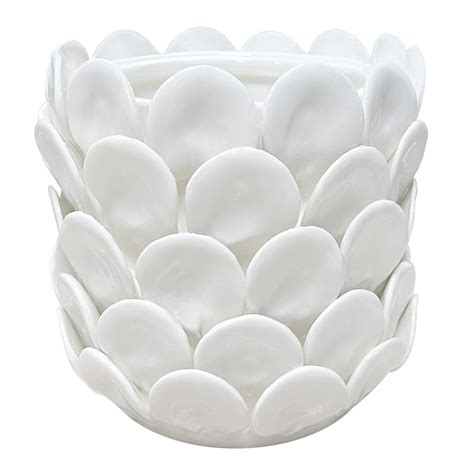 Tracey Boyd Ivory Ceramic Capiz Scalloped Vase, 7"