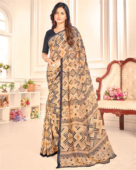 Vishal Prints Light Brown Printed Georgette Saree