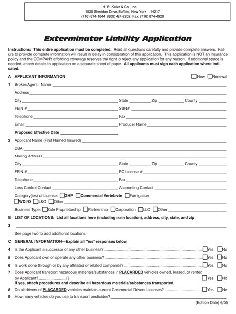Fillable Online Exterminator Liability Application - kellerandco.com ...