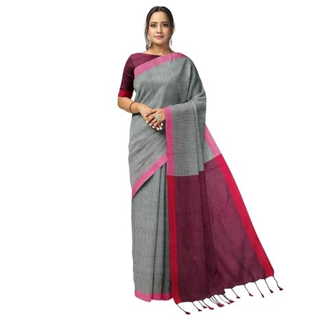 Buy LIFOHOLIC SHALINI Myra Handloom Khadi Cotton Plain Grey with ...
