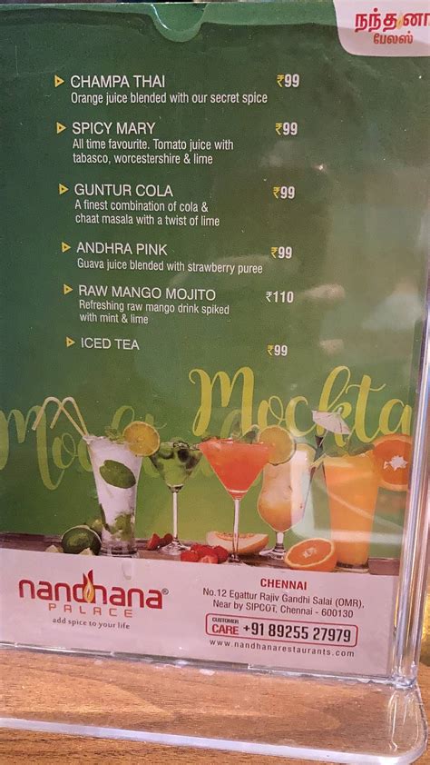 Menu at Nandhana Palace - Andhra Style Restaurant, Chennai