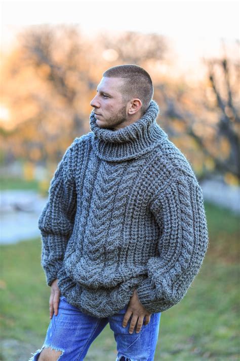 Wool Cable Knit Sweater, Man Sweater, Winter Man Clothing, Giant ...
