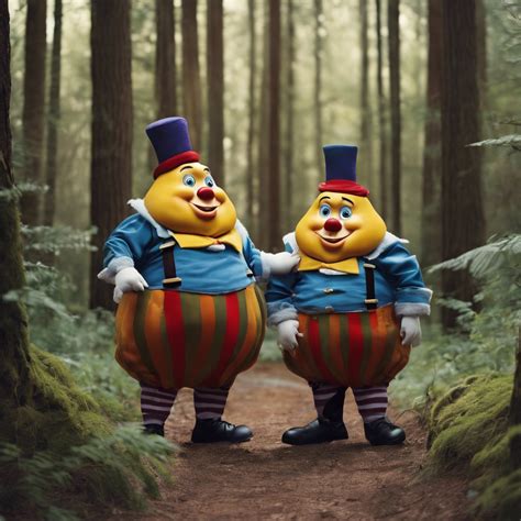 Twins Tweedle Dee and Tweedle Dum arguing in the middle of the forest ...