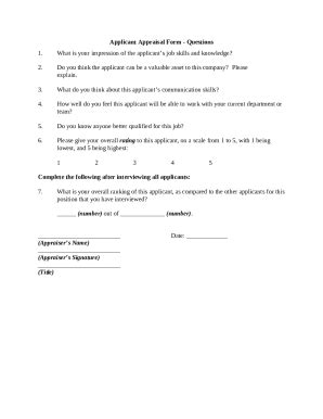 Applicant Appraisal Form - Blank Fillable Template | Fill Out, Print ...