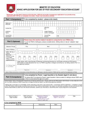 Fillable Online PSEA Adhoc form - MINISTRY OF EDUCATION ADHOC ... Fax ...