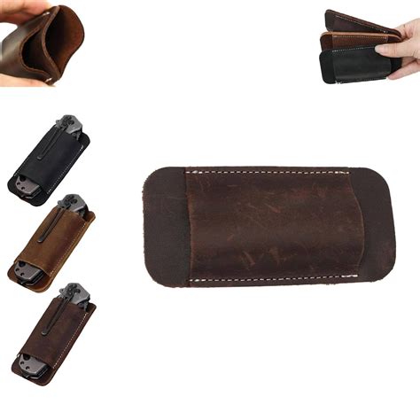 JUMNUYCUH 1Pc Leather Knife Sheath for Belt, Horizontal Carry Pocket Knife Holder, Compact Draw ...