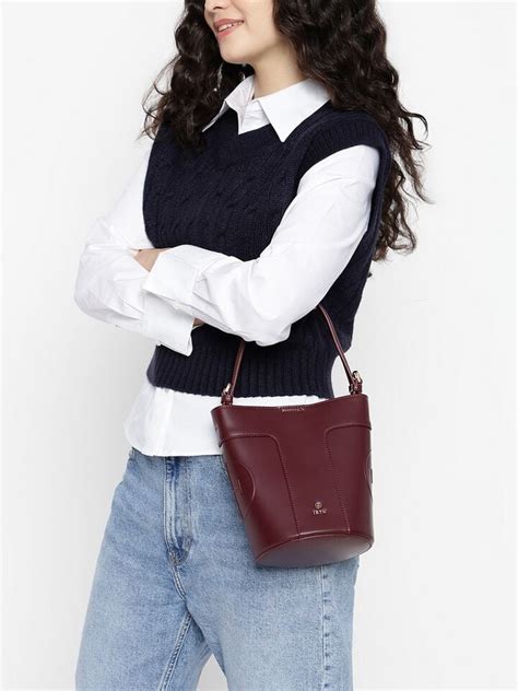 Rory Dark Cherry Bucket Bag by IRTH | House of Titan