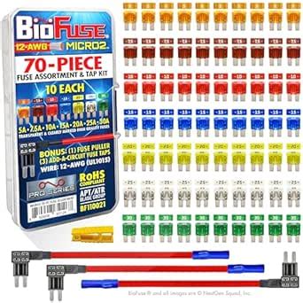 BioFuse 12 AWG Micro2 APT ATR 70 Piece Automotive Car Fuse Assortment ...