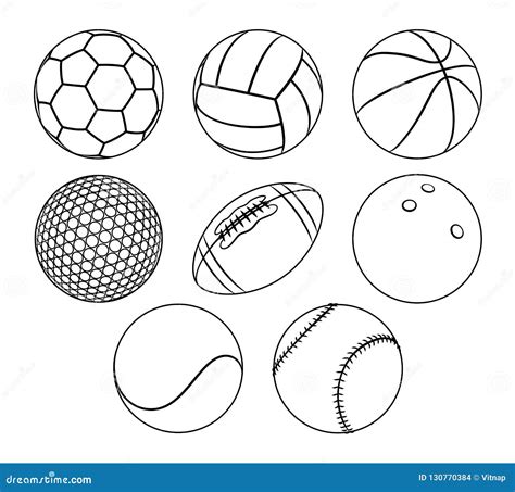 Vector Set of Outlines Different Sport Balls. Stock Vector - Illustration of isolated, vector ...