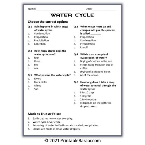 Water Cycle Reading Comprehension Passage and Questions – PrintableBazaar