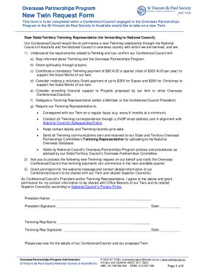 Fillable Online New Twin Request for Overseas Partnerships Program Fax ...