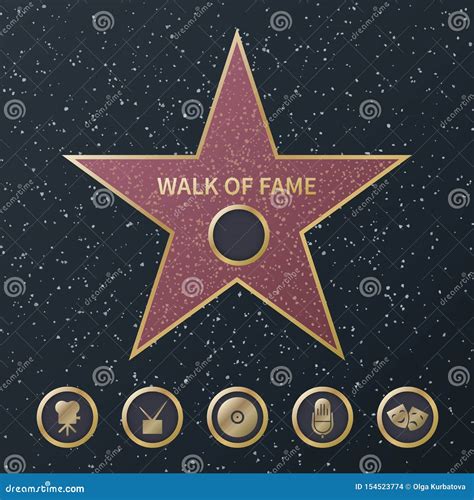 Hollywood Fame Star. Art and Famous Actor Gold Star Symbol with Five Award Movie Categories ...
