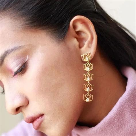 Buy Lotus Drop Gold Plated Silver Earrings Online - Unniyarcha – Unniyarcha