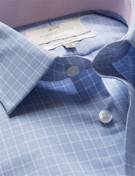 Men's Slim Fit Blue & White Check Non-Iron Shirt - Contrast Detail ...