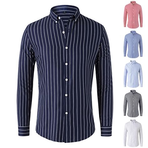 UVEASISHA On Sale Mens Striped Dress Shirts Long Sleeve Slim Fit Casual ...