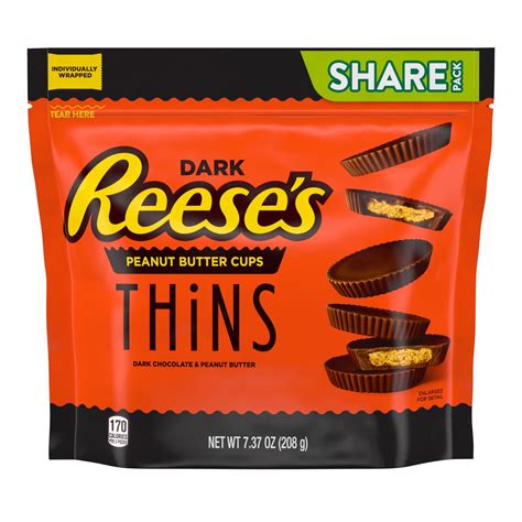 Reese's Thins Dark Chocolate Peanut Butter Cups, Individually Wrapped ...