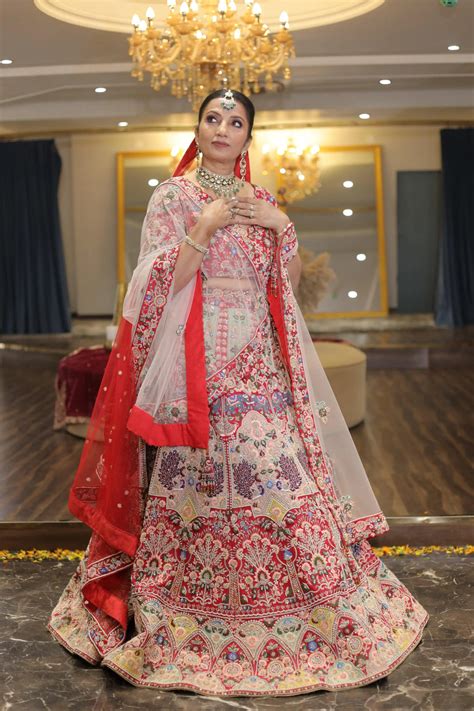 THE BLUSH BRIDE - BEAUTIFUL MULTI-COLOURED BRIDAL LEHENGA WITH EMBROID ...