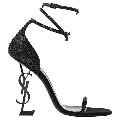 YVES SAINT LAURENT c.2017 "Opyum" Black Swarovski Crystal YSL Logo Sandals Heels For Sale at ...
