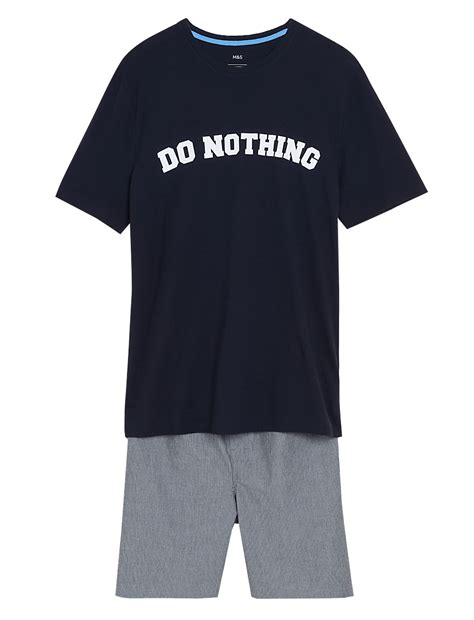 Buy Pure Cotton Do Nothing Slogan Pyjama Set at Marks & Spencer
