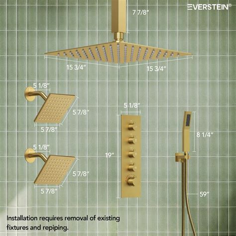 EVERSTEIN 15-Spray Patterns Thermostatic 16 and 6 in. Dual Shower Head ...