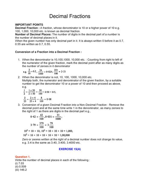 Decimal Fractions - notes - ncertbooksolutions IMPORTANT POINTS Decimal ...