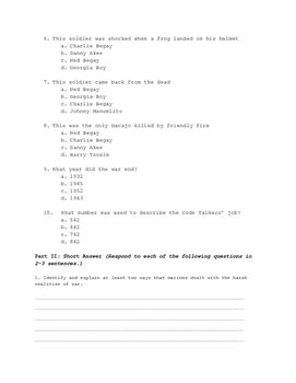 Code Talker: Chapters 16-29 Quiz by Kathryn Cervelli | TPT