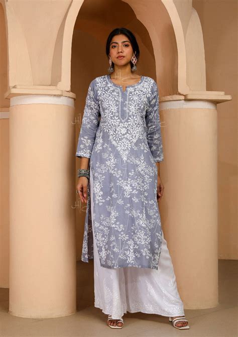 Buy Mulmul Chikankari Kurtis For Women | House of Chikankari