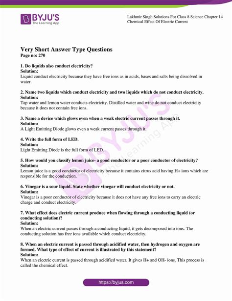 Lakhmir Singh Science Class 8 Solutions for Chapter 14 Chemical Effect ...