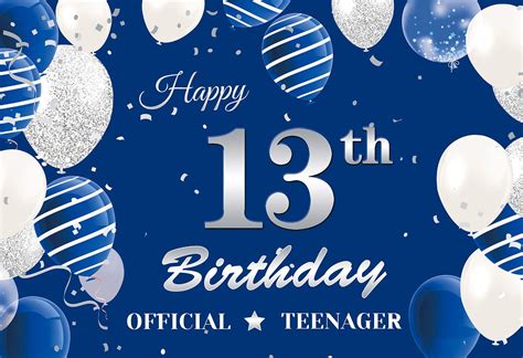 13th Birthday Backdrop Banner, Navy Blue Silver 13th Birthday ...