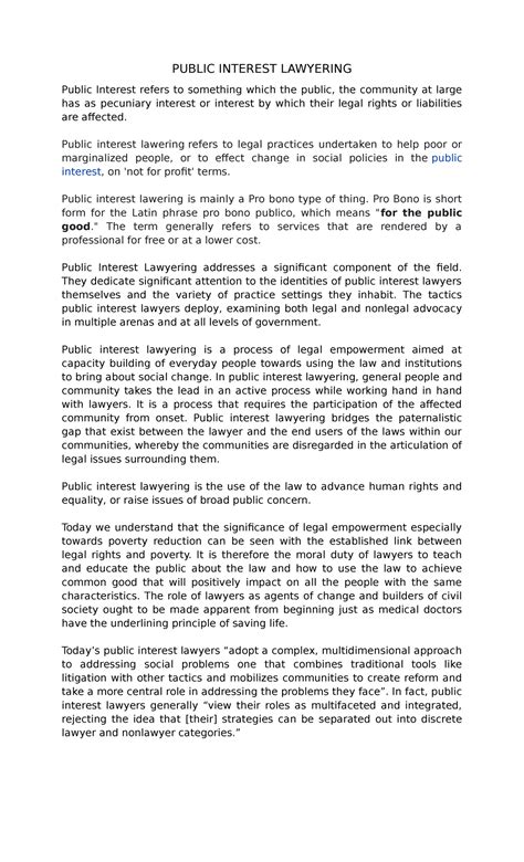 Public interest lawyering - PUBLIC INTEREST LAWYERING Public Interest ...