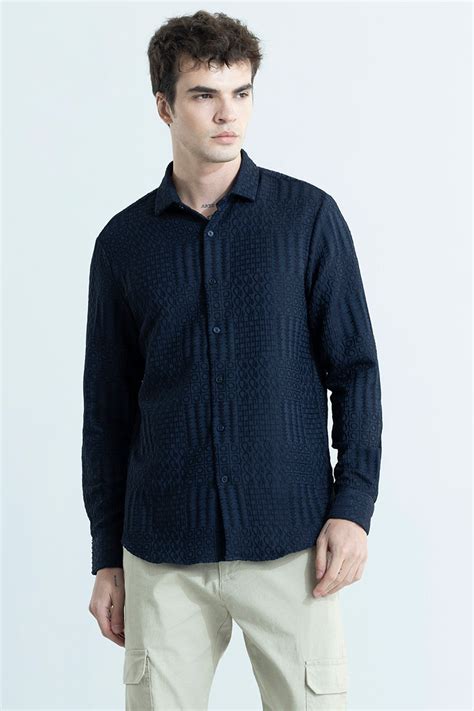 Buy Men's Chromatic Navy Self Design Shirt Online | Snitch – SNITCH