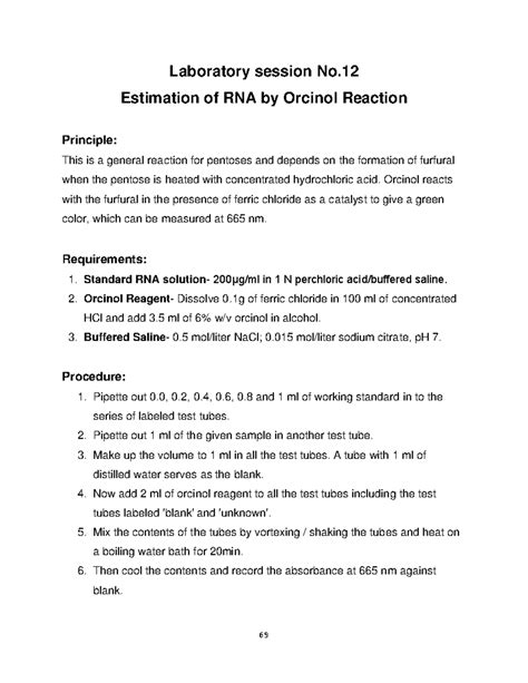 Estimation of RNA Using Orcinol Reaction - Lab Session 69 - Studocu
