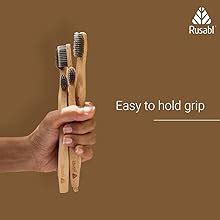 Buy Rusabl Organic Bamboo Toothbrush for Adults (Pack of 4) Manual ...