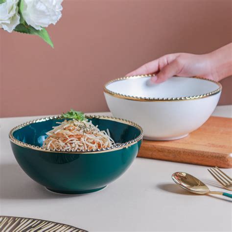 Gold Rim Salad Bowl 800 ml Online - Premium Serving Bowl | Nestasia