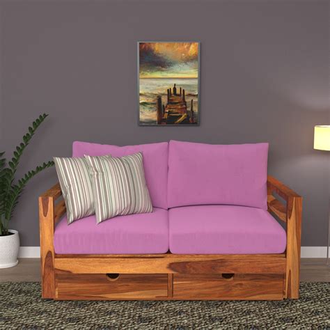 Dark Pink Vintage Wooden Sofa With Storage