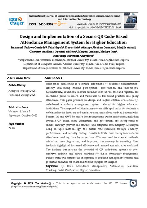 Design and Implementation of a Secure QR Attendance System for Higher ...