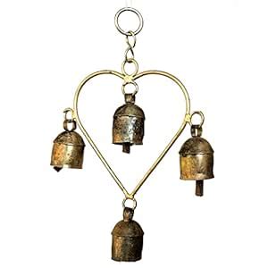 Wind Chimes Copper Bell Handicrafted Kutchi Metal Bells One Heart Shape ...