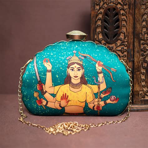 Artklim Maa Durga D- Shape Printed Clutch