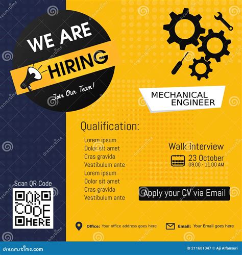 Job Vacancy Mechanical Engineer Design for Companies. Square Social Media Post Layout Stock ...