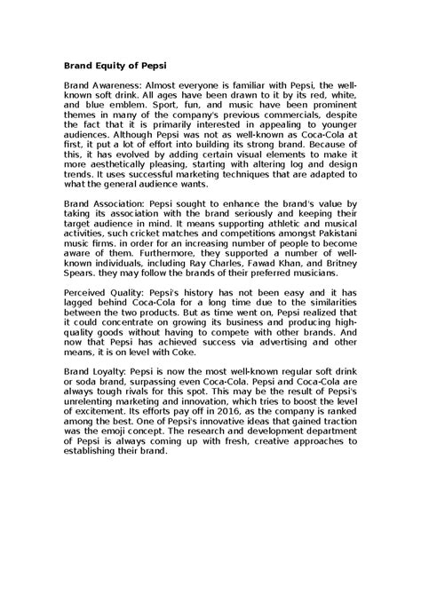 Brand Equity of Pepsi & Cola - Brand Equity of Pepsi Brand Awareness ...