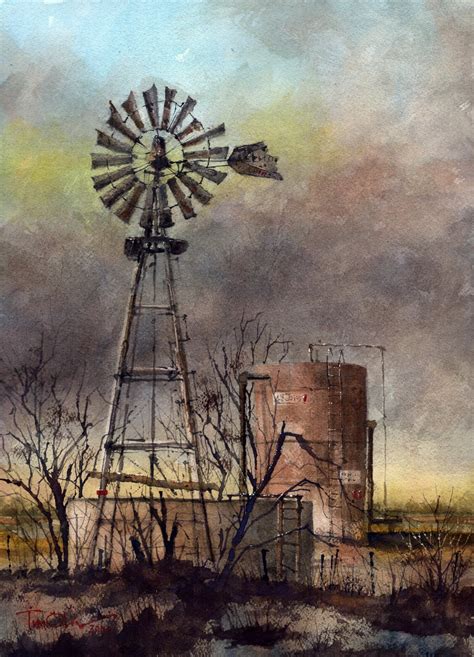 Tim Oliver, "Oil and Water" 14x10"-Watercolor | Windmill art, Farm windmill, Landscape paintings
