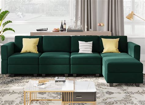 Belffin Modular Sectional Sofa Couch With Reversible Chaise Velvet L ...