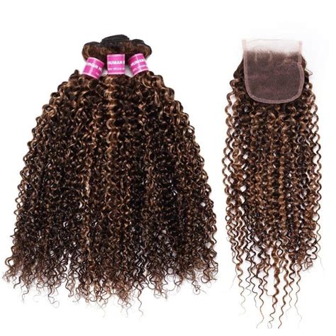 Julia Hair Jerry Curly 3 Bundles With Lace Closure Honey Blonde ...