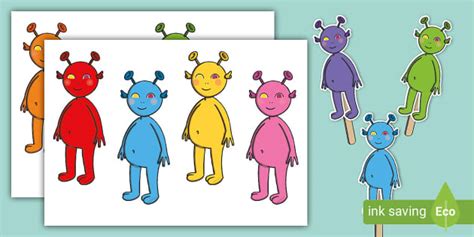 Colour Space Aliens Stick Puppets Twinkl (teacher made)