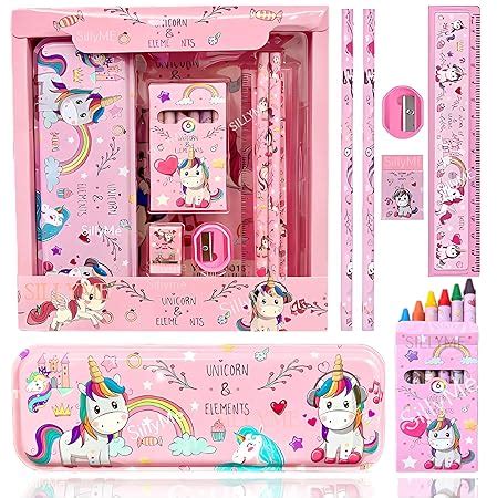 Buy SILLYME 7pcs Unicorn Stationery Set for Girls - Unicorn Pencil Box ...
