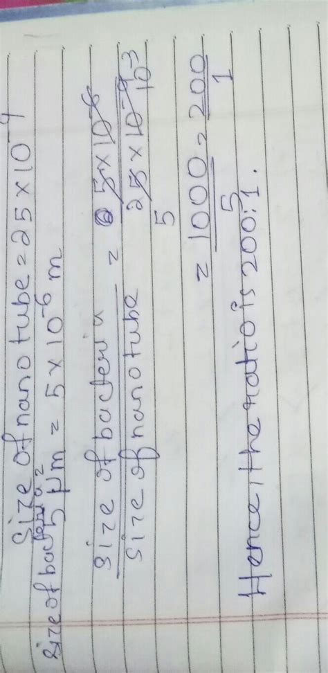 size of carbon nanotube is 25×10‐⁹m & the size of bacterial cell is 5um ...