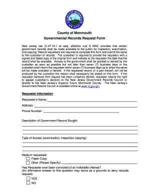 Monmouth County OPRA Request Form - Fill and Sign Printable Template Online