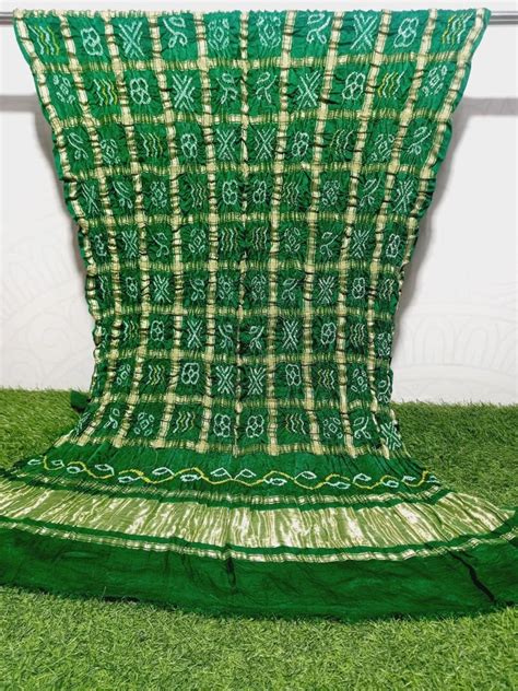 Pure Gaji Silk Bandhani Gharchola Green Color Dupatta - Leheriya.com