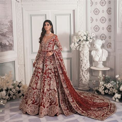 Maroon And Red Lehenga Maxi Dress Pakistani Bridal Wear – UY Collection
