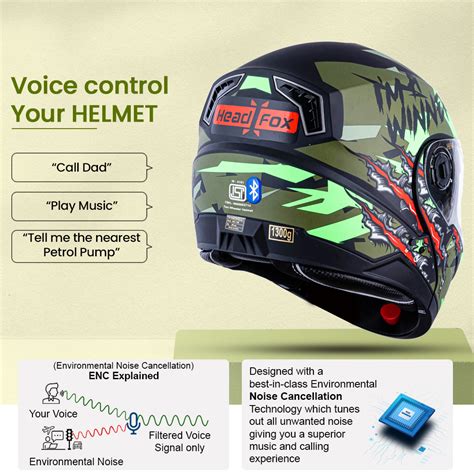 Headfox N2 Air Winner Green Smart Bluetooth Flip-up Double Visor Helmet ...